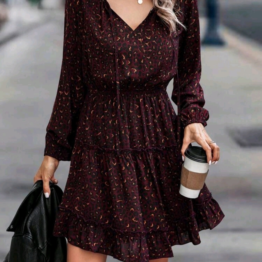 Elegant Long Sleeve Burgundy Dress